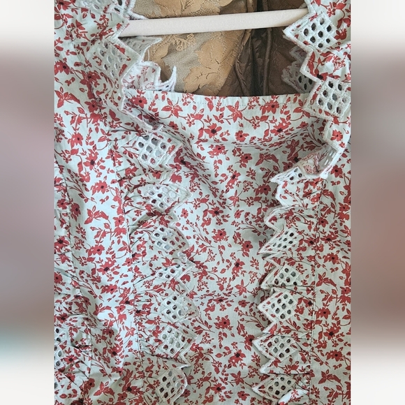 NWOT Anthropologie Blue Tassel Trina floral dark red/ mint embroidered top - Picture 12 of 14